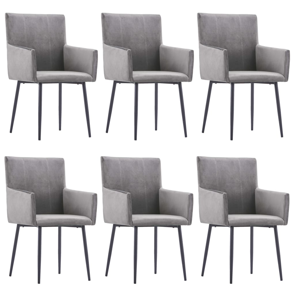 Set scaune de bucatarie cu brate, 6 buc gri, catifea 3051090