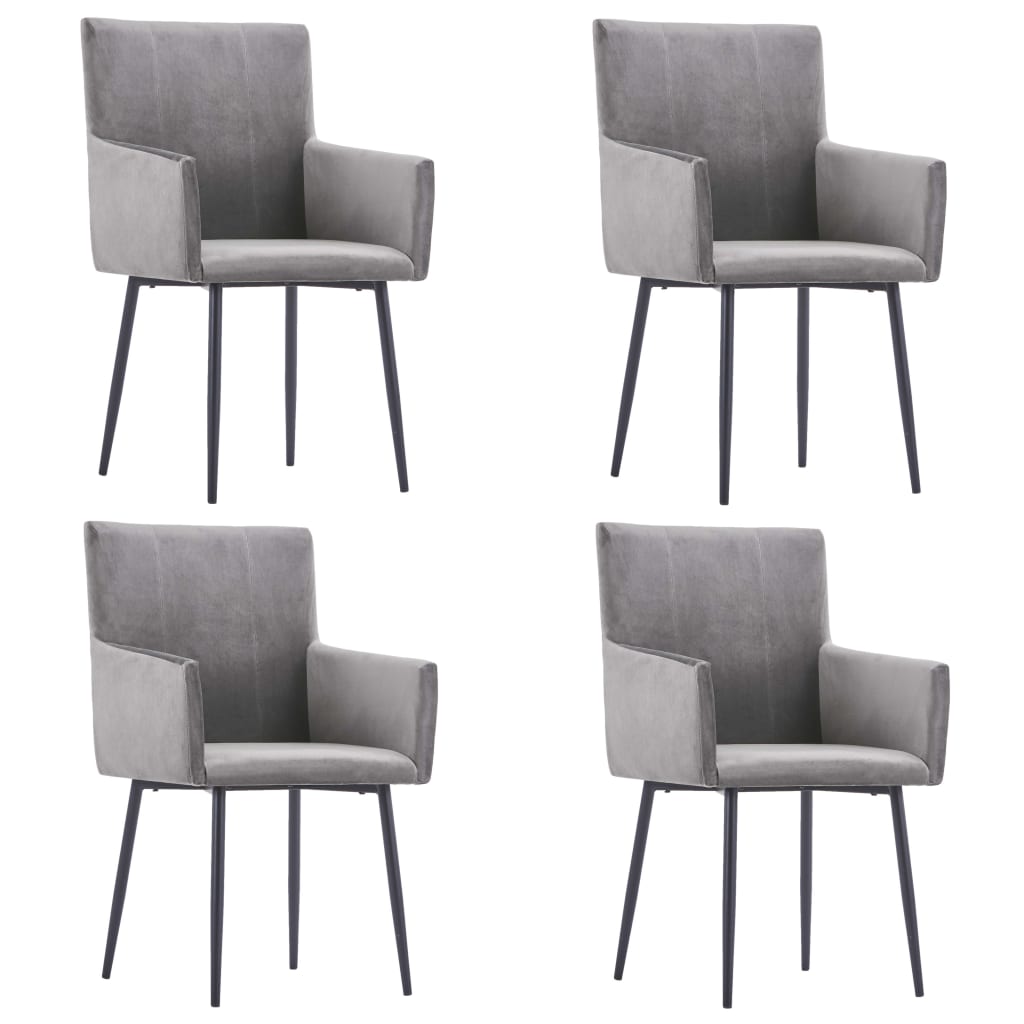 Set scaune de bucatarie cu brate, 4 buc, gri, catifea 3051089