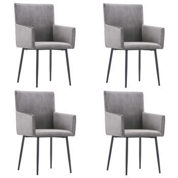 Set scaune de bucatarie cu brate, 4 buc, gri, catifea 3051089 Set scaune de bucatarie cu brate, 4 buc, gri, catifea 3051089