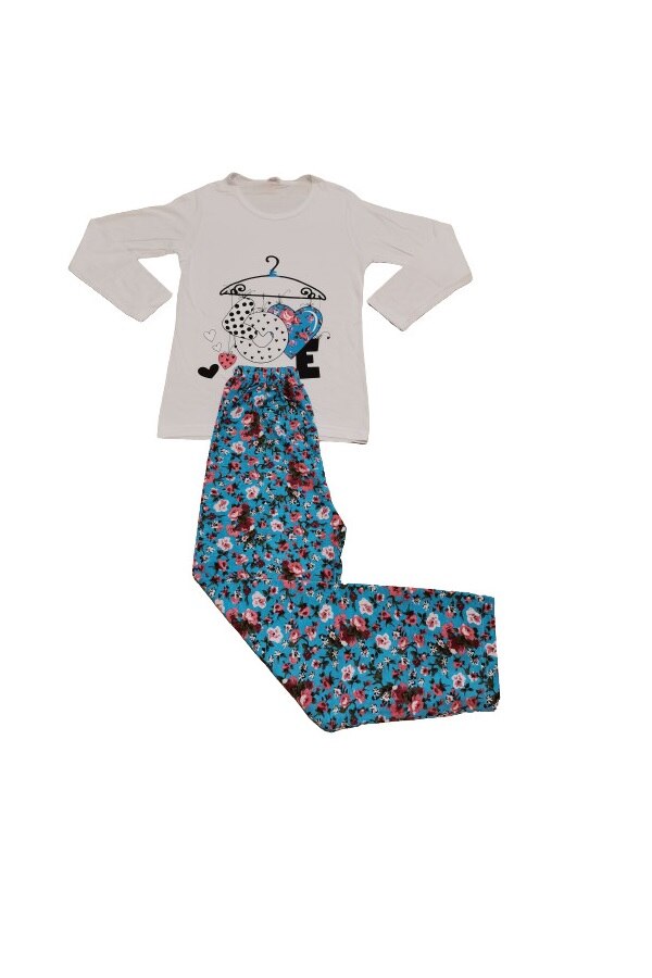 Pijama dama Bumbac, imprimeu Love, Baray, Alb/Albastru, L