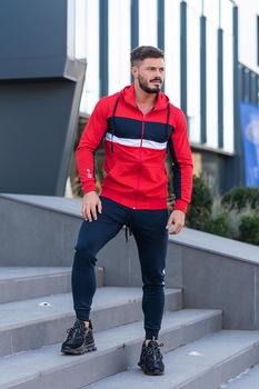 uFIT, Trening slim fit cu segmente contrastante Care Fit, Rosu/Bleumarin, 2XL uFIT, Trening slim fit cu segmente contrastante Care Fit, Rosu/Bleumarin, 2XL