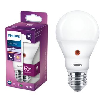 Bec LED cu senzor de lumina Philips, EyeComfort, A60, E27, 6.5W (60W), 806 lm, Clasa energetica E,lumina alba rece (4000K) Bec LED cu senzor de lumina Philips, EyeComfort, A60, E27, 6.5W (60W), 806 lm, Clasa energetica E,lumina alba rece (4000K)
