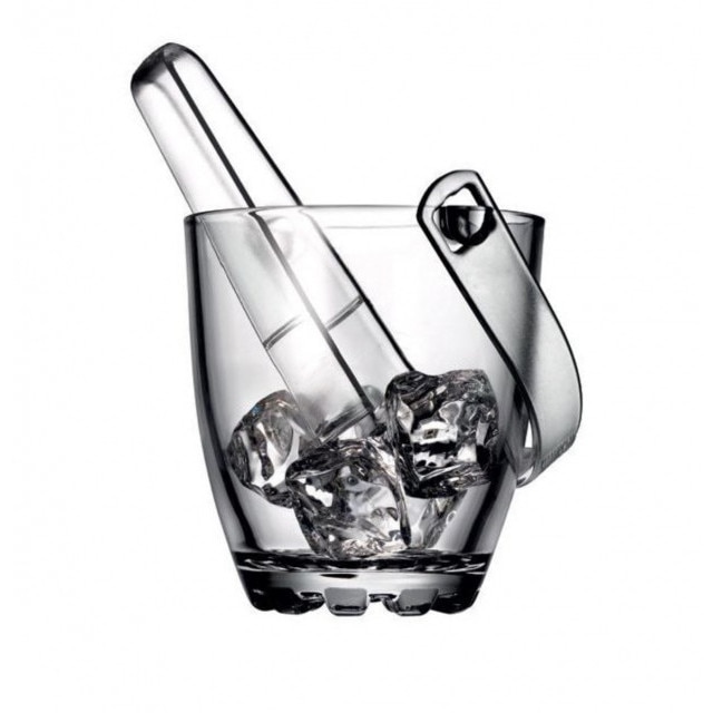 Frapiera Pufo din sticla pentru cuburi de gheata, cu cleste inclus, 13 cm, transparent