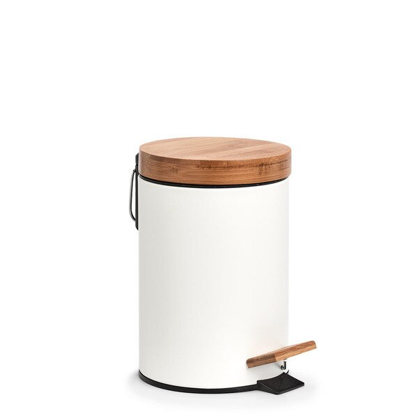 Cos de gunoi din metal alb si bambus,3 litri,Zeller
