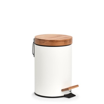 Cos de gunoi din metal alb si bambus,3 litri,Zeller Cos de gunoi din metal alb si bambus,3 litri,Zeller