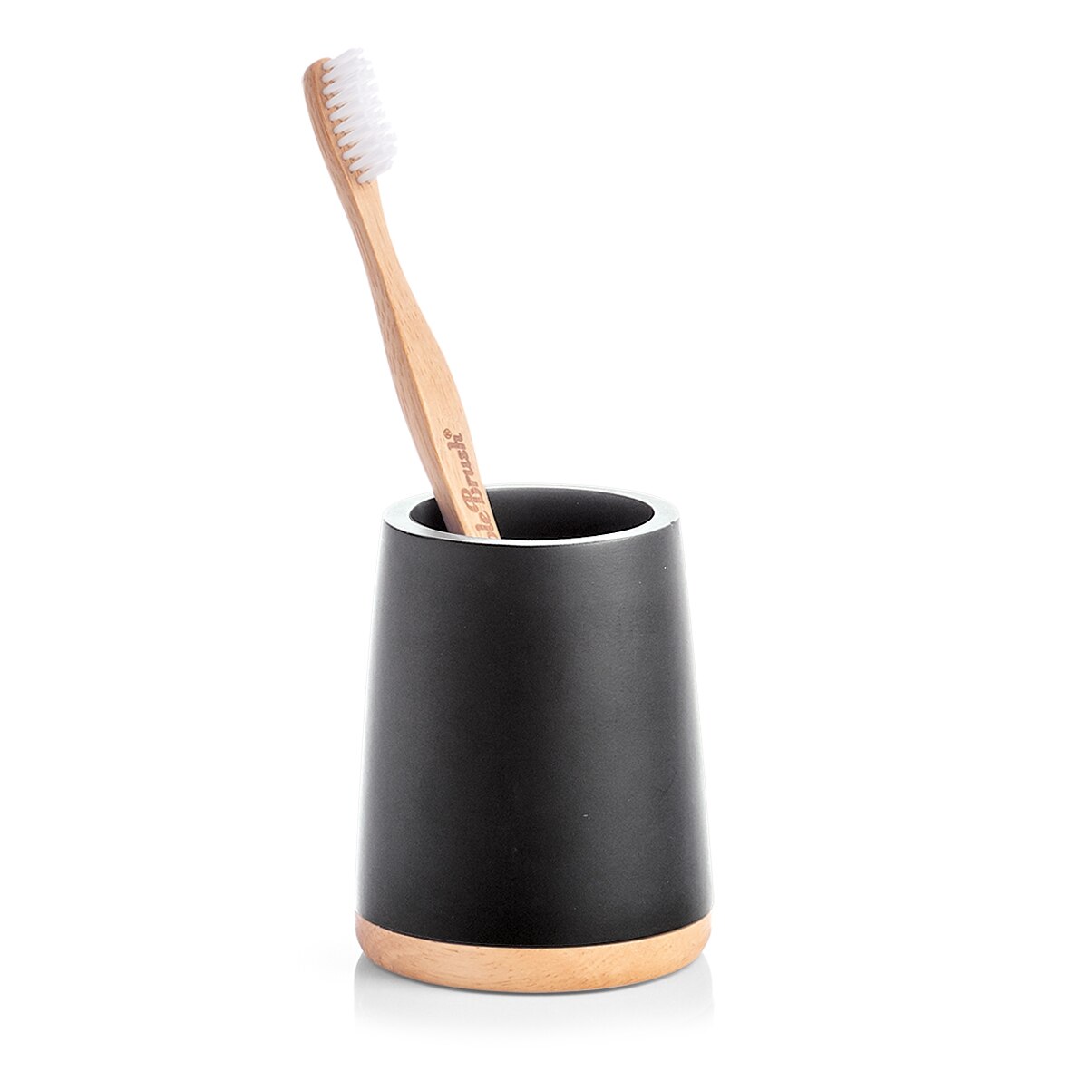 Suort negru/maro din polyserina si lemn,pentru periute de dinti,Zeller