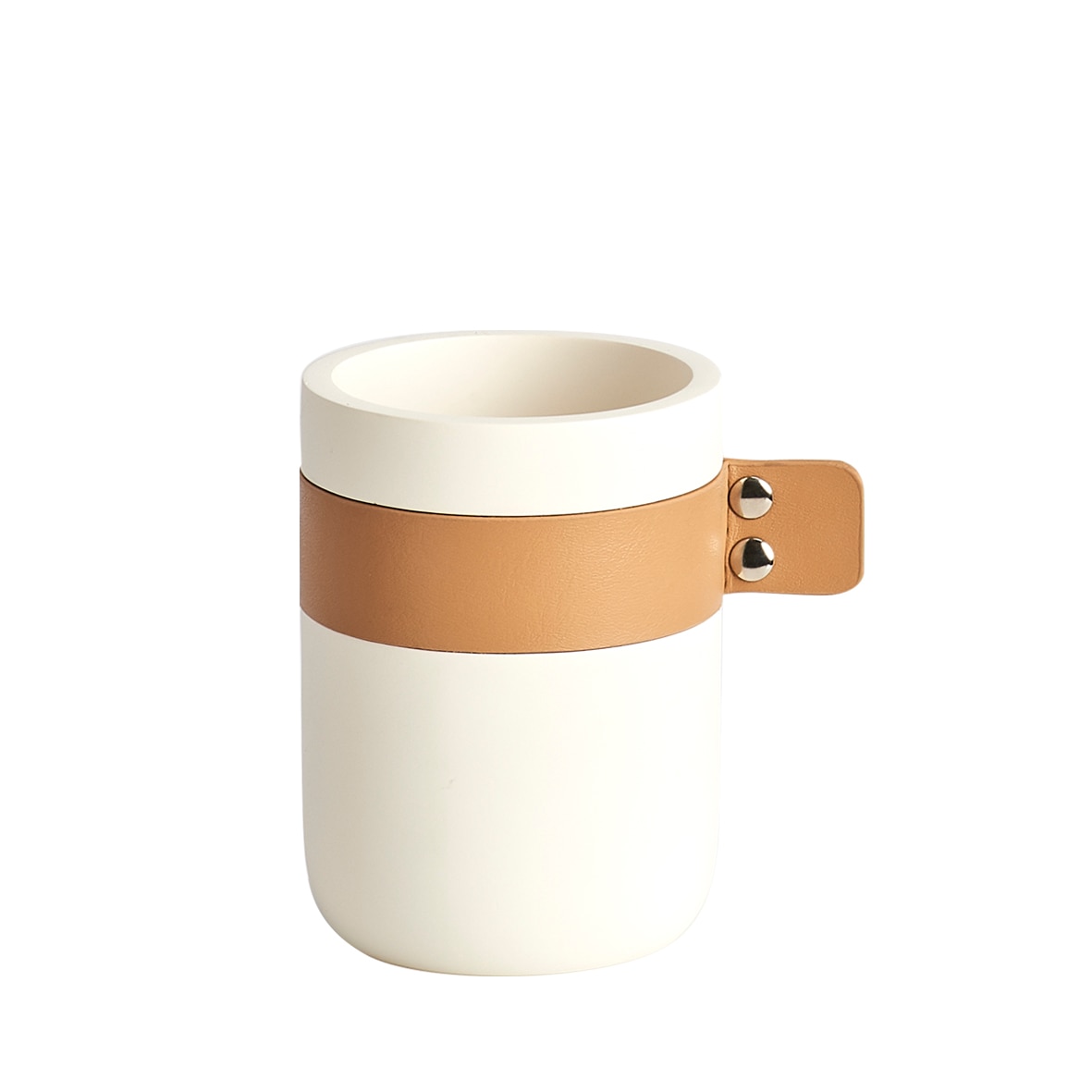 Suport crem/maro din polyresina si piele pentru periute de dinti,Zeller