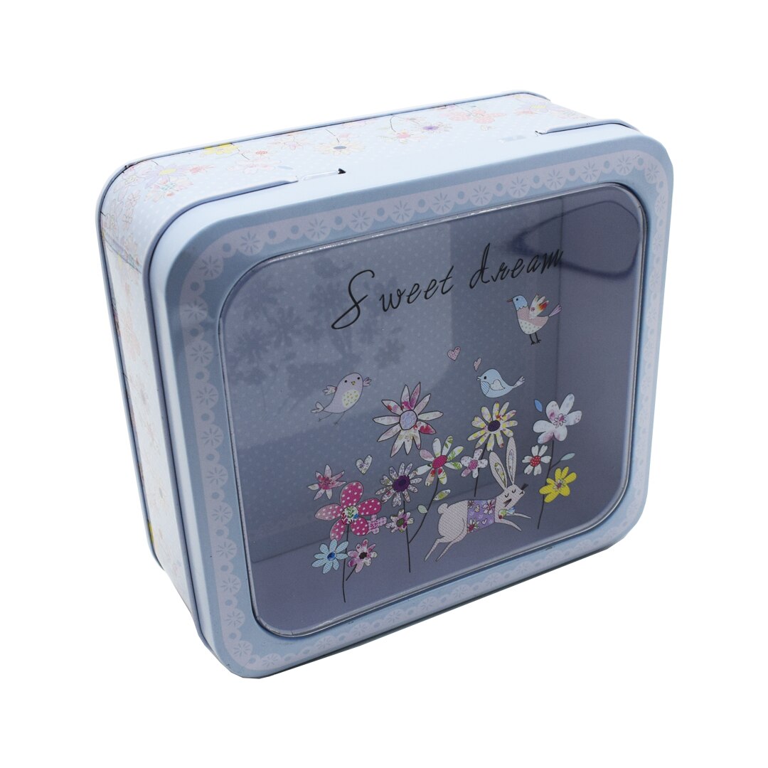Cutie metalica cu capac transparent pentru decor/depozitare, Naimeed D2633 Bunny, Multicolor, 14 x 12 x 6 cm