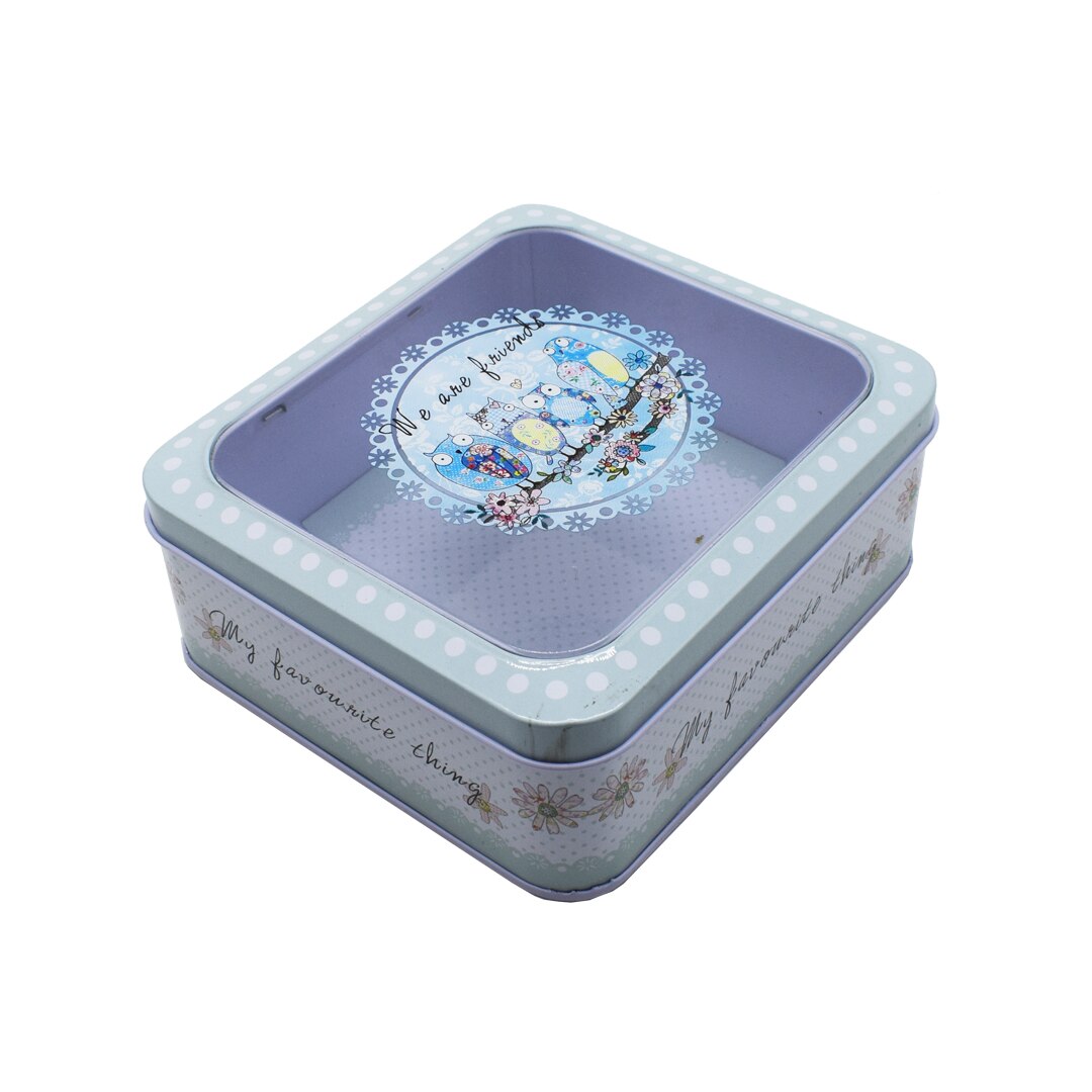 Cutie metalica cu capac transparent pentru decor/depozitare,, Naimeed D2633 Owl, Multicolor, 14 x 12 x 6 cm