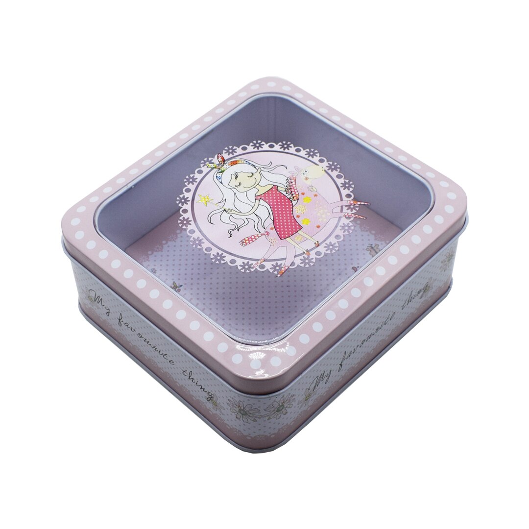 Cutie metalica cu capac transparent pentru decor/depozitare,, Naimeed D2633 Girl, Multicolor, 14 x 12 x 6 cm