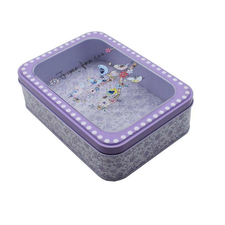 Cutie metalica cu capac transparent pentru decor/depozitare, Naimeed D2634 Bird, Multicolor, 19 x 15 x 6 cm