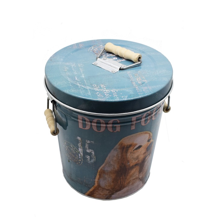 Galetusa decor cu capac din metal si manere din lemn, Naimeed D2644 Dog Food, Multicolor, 23 x 17 cm