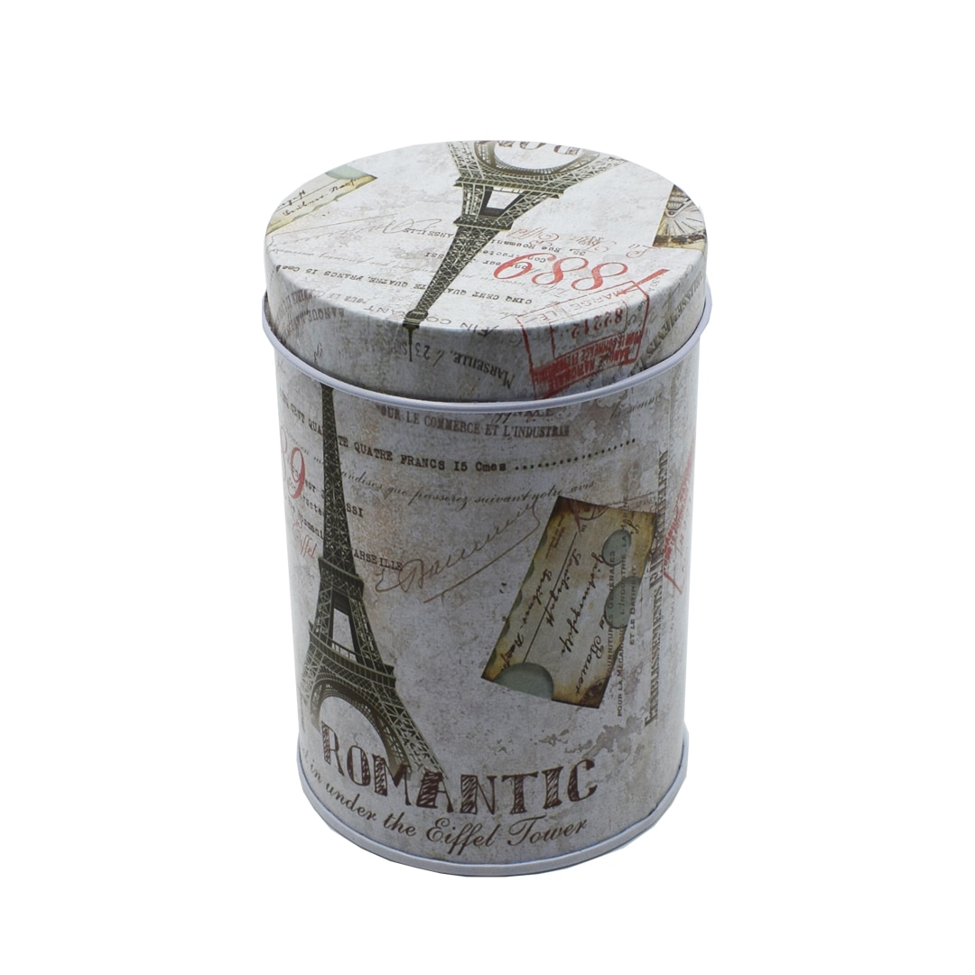 Cutie metalica cu capac pentru decor/depozitare, Naimeed D2646 Paris, Multicolor, 8 x 12 cm