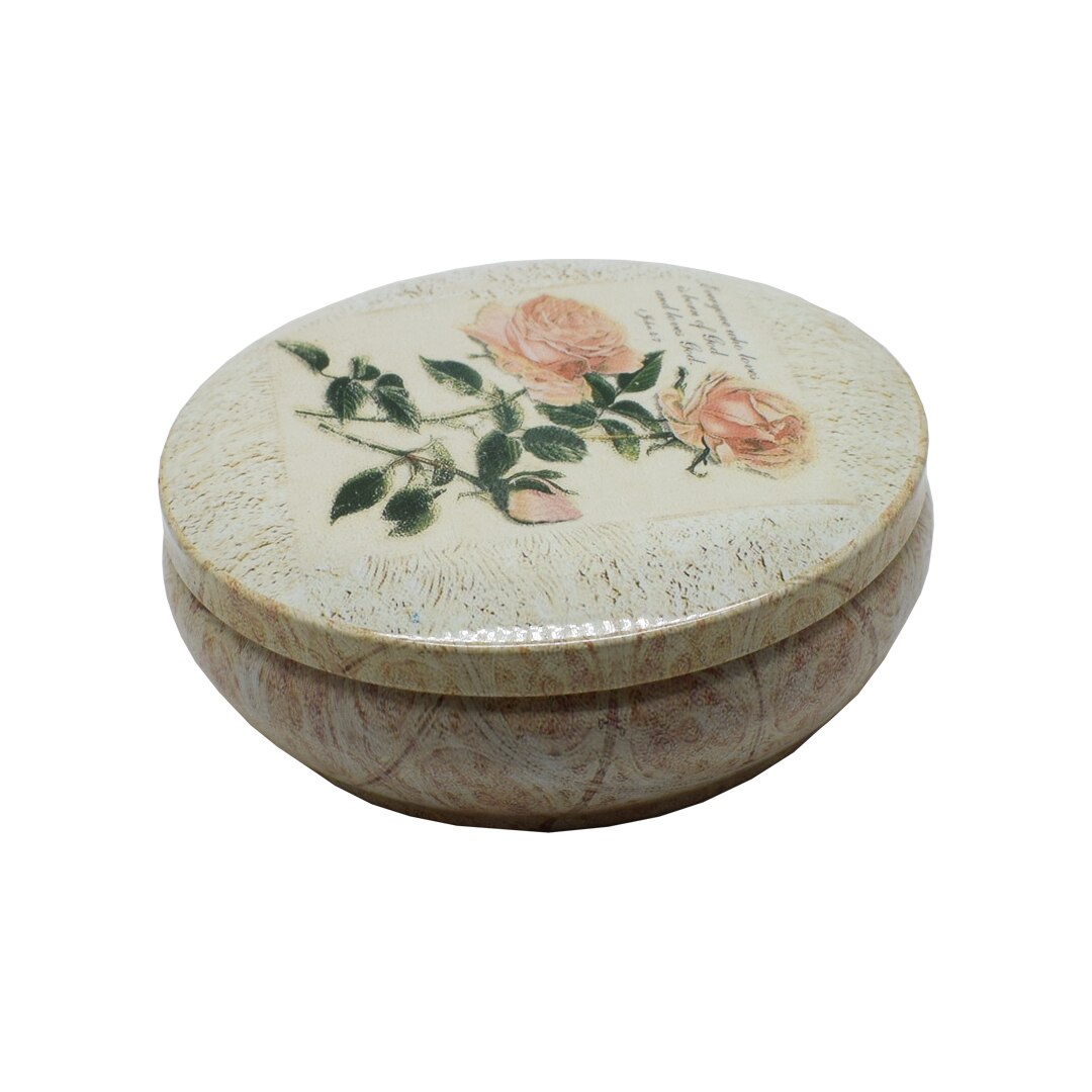 Cutie metalica cu capac pentru decor/depozitare, Naimeed D2647 Trandafir Crem, Multicolor, 14 x 5 cm