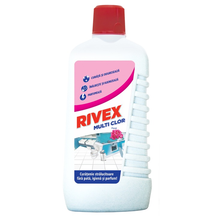 Solutie de curatare pentru suprafete baie Rivex Multi Clor Floral, 900 ml