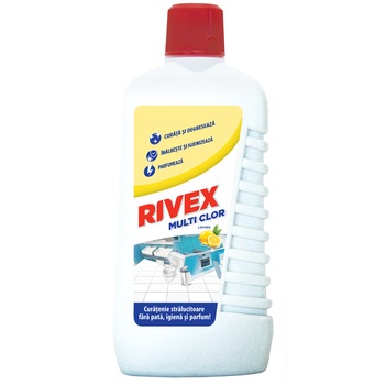 Solutie de curatare pentru suprafete baie Rivex Multi Clor Lamaie, 900 ml Solutie de curatare pentru suprafete baie Rivex Multi Clor Lamaie, 900 ml
