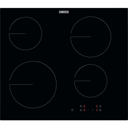 Plita incorporabila Zanussi ZHRN641K, Vitroceramica, 4 zone de gatit, Control touch, Oprire automata, 60 cm, Negru