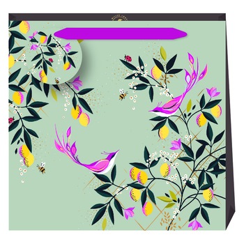 Punga cadou Sara Miller, Duck Egg Orchard Birds, medium bag, Cu model Punga cadou Sara Miller, Duck Egg Orchard Birds, medium bag, Cu model
