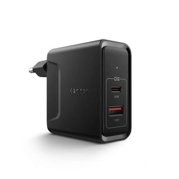 Incarcator retea Spigen F211 PowerArc, USB/USB-C, PD 30W, Quick Charge 3.0, Negru Incarcator retea Spigen F211 PowerArc, USB/USB-C, PD 30W, Quick Charge 3.0, Negru