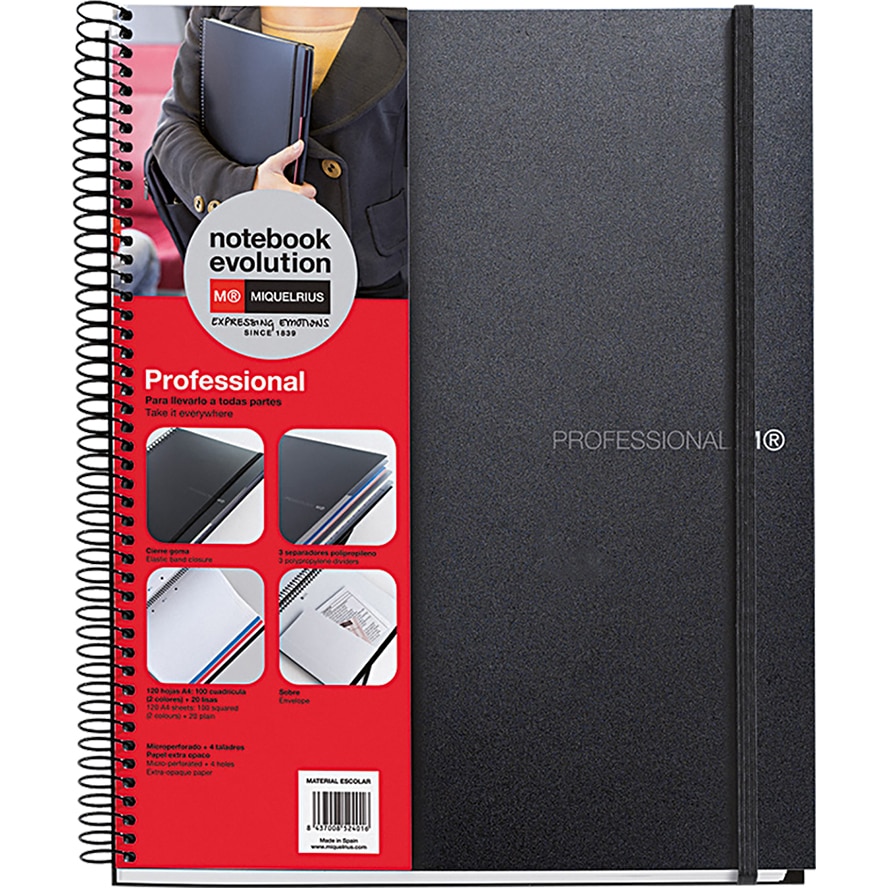Caiet cu spira Miquelrius Evolution A4 matematica+velin 120 file coperta PP negru