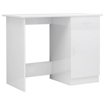 Birou cu sertar si usa din pal extralucios vidaXL, PAL, 100 x 50 x 76 cm, Alb Birou cu sertar si usa din pal extralucios vidaXL, PAL, 100 x 50 x 76 cm, Alb