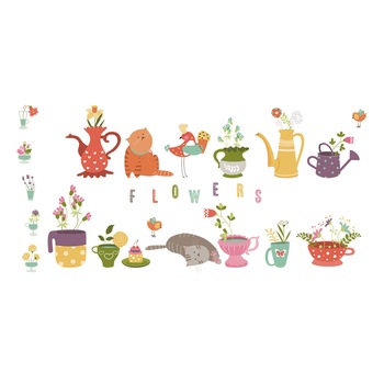 Sticker autocolant Flowers cu pisicute, dimensiune 63x25 cm, multicolor Sticker autocolant Flowers cu pisicute, dimensiune 63x25 cm, multicolor