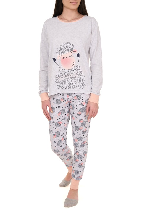 Női pizsama kontrasztos díszítéssel, bárány