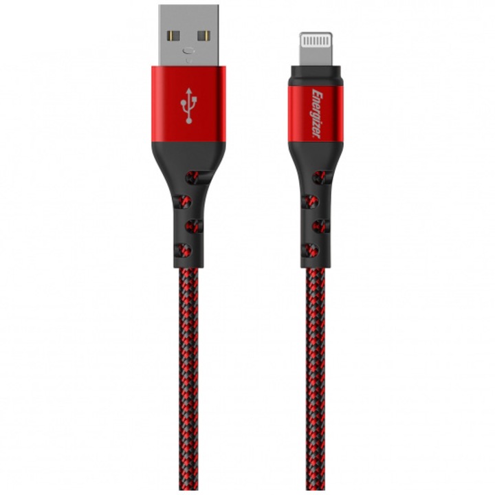 Cablu tip Lightning impletit metalic, 2 metri, Rosu