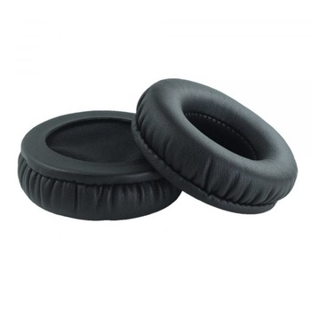 Set 2 bureti PadForce Rotunzi Universali pentru casti Sony, Sennheiser, Pioneer, JVC, AKG, Audio-Technica si multe altele, Prindere cu material care intra in sant dupa difuzor/Imbraca inel prindere, Piele ecologica - Diametru burete 70 mm, Negru