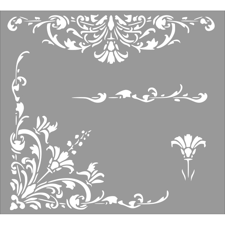 Sablon 42 x 42cm, grosime 0.5mm, Refolosibil Colt, Bordura, Flori