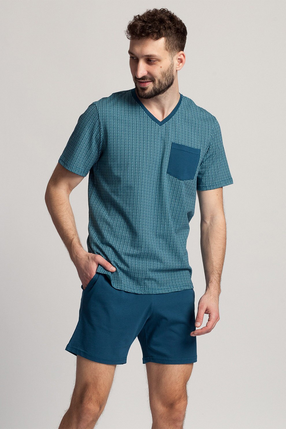 Sofiaman, Pijama cu cu decolteu in V Giulian, Bleumarin/Verde, S