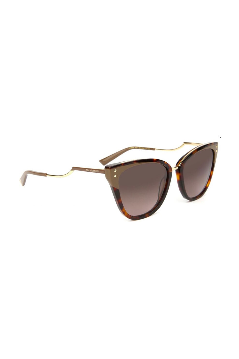Ana Hickmann, Ochelari de soare cat-eye, Maro taupe/Maro inchis/Auriu, 56-18-141 Standard