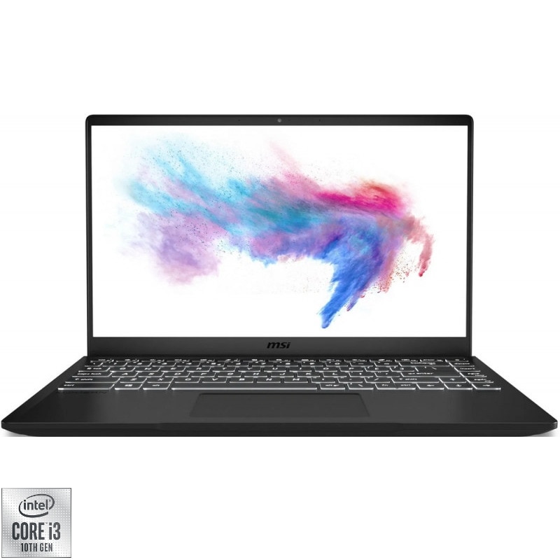 Laptop ultraportabil MSI Modern 14 B10MW-431XRO cu procesor Intel Core i3-10110U pana la 4.10 GHz, 14