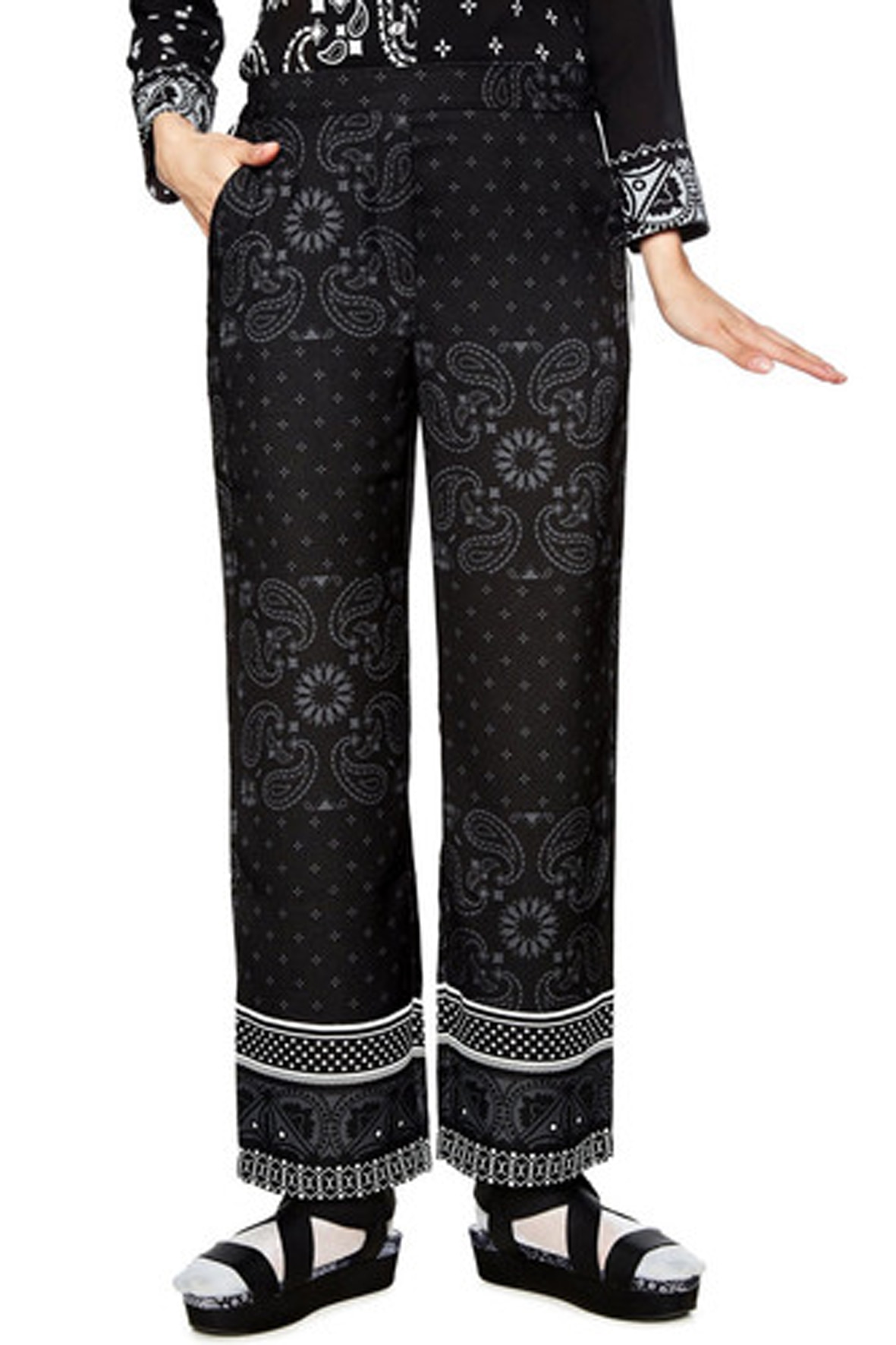 Pantaloni dama, Desigual, Negru, 18SWPW38BLACK, Negru, 38