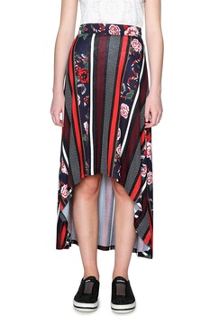 Fusta cu inchidere elastica si imprimeu in dungi , Desigual , Multicolor , L Fusta cu inchidere elastica si imprimeu in dungi , Desigual , Multicolor , L