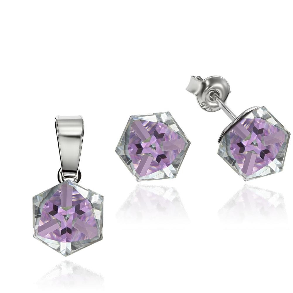 Set Argint 925 placat cu rodiu cu cristale Swarovski® Cubic 6mm, Vitrail Light, Surub
