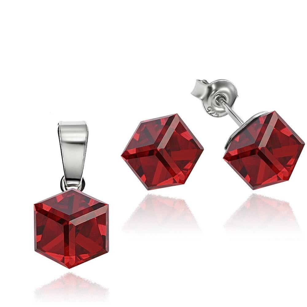 Set Argint 925 placat cu rodiu cu cristale Swarovski® Cubic 6mm, Light Siam, Surub