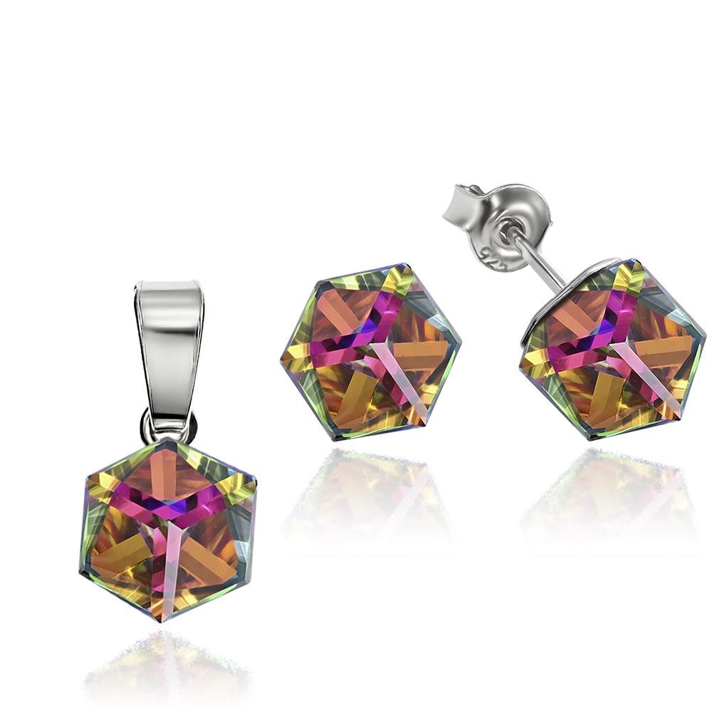 Set Argint 925 placat cu rodiu cu cristale Swarovski® Cubic 6mm, Vitrail Medium, Surub