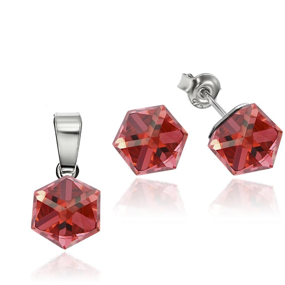Set Argint 925 placat cu rodiu cu cristale Swarovski® Cubic 6mm, Padparadscha, Surub