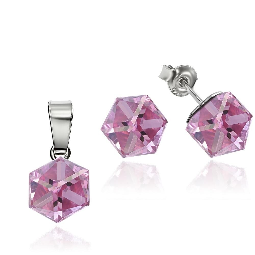 Set Argint 925 placat cu rodiu cu cristale Swarovski® Cubic 6mm, Light Rose, Surub