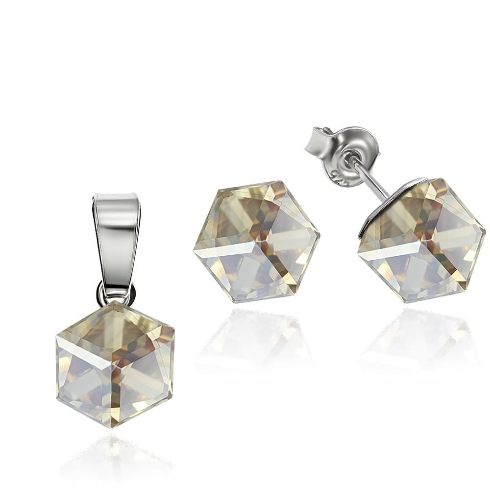 Set Argint 925 placat cu rodiu cu cristale Swarovski® Cubic 6mm, Golden Shadow, Surub