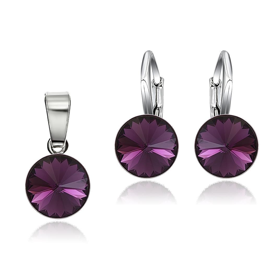 Set Argint 925 placat cu rodiu cu cristale Swarovski® Rivoli Amethyst 8mm Leverback