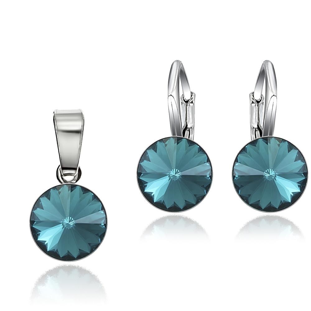 Set Argint 925 placat cu rodiu cu cristale Swarovski® Rivoli Blue Zircon 8mm Leverback