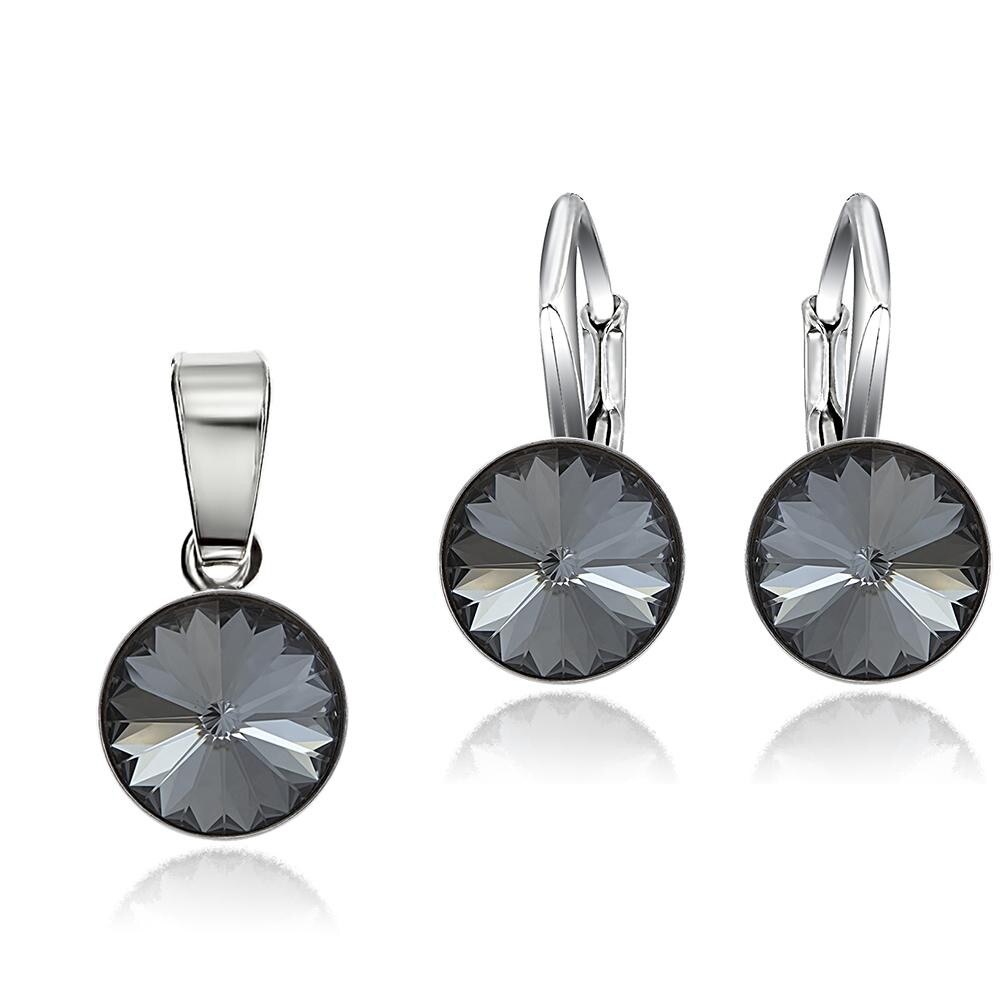 Set Argint 925 placat cu rodiu cu cristale Swarovski® Rivoli Silver Night 8mm leverback