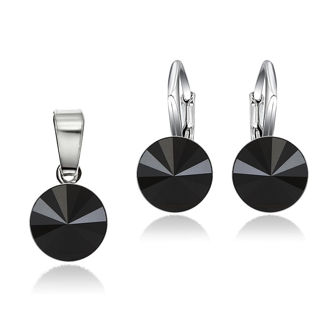 Set Argint 925 placat cu rodiu cu cristale Swarovski® Rivoli Jet 8mm Leverback