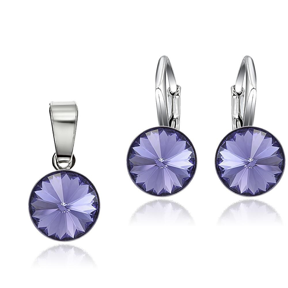 Set Argint 925 placat cu rodiu cu cristale Swarovski® Rivoli Provence Lavander 8mm Leverback