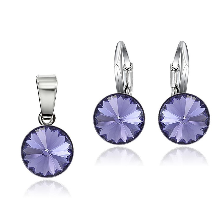 Sterling Silver 925 ródium bevonatú készlet Swarovski® kristályokkal Rivoli Provence Lavander 8mm Leverback