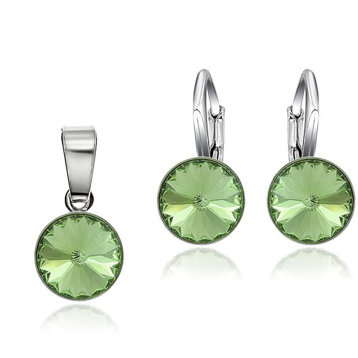 Set Argint 925 placat cu rodiu cu cristale Swarovski® Rivoli Peridot 8mm Leverback