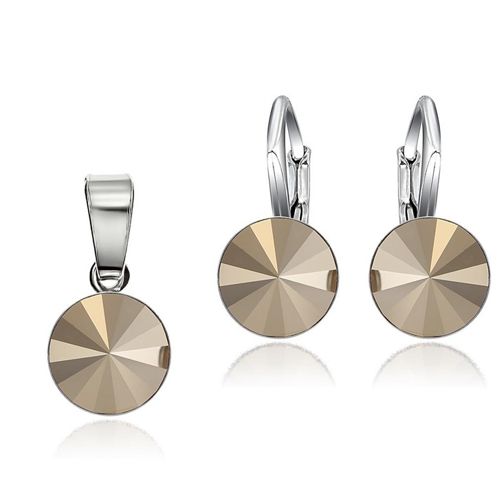 Set Argint 925 placat cu rodiu cu cristale Swarovski® Rivoli Metalic Glod 8mm Leverback