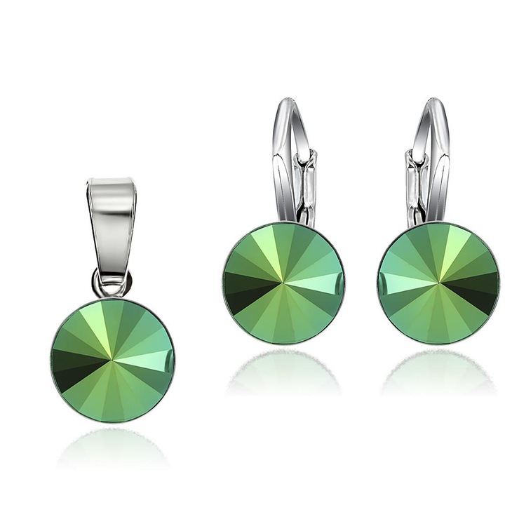 Set Argint 925 placat cu rodiu cu cristale Swarovski® Rivoli Scarabeus Green 8mm Leverback